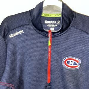 Blue Sewn Montreal Canadians NHL Shield Center Ice hockey T Neck Sweatshirt L